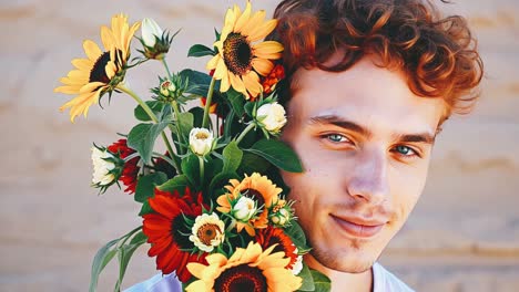 man with a sunflower bouquet