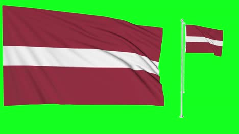 Greenscreen-Schwenkt-Lettland-Flagge-Oder-Fahnenmast