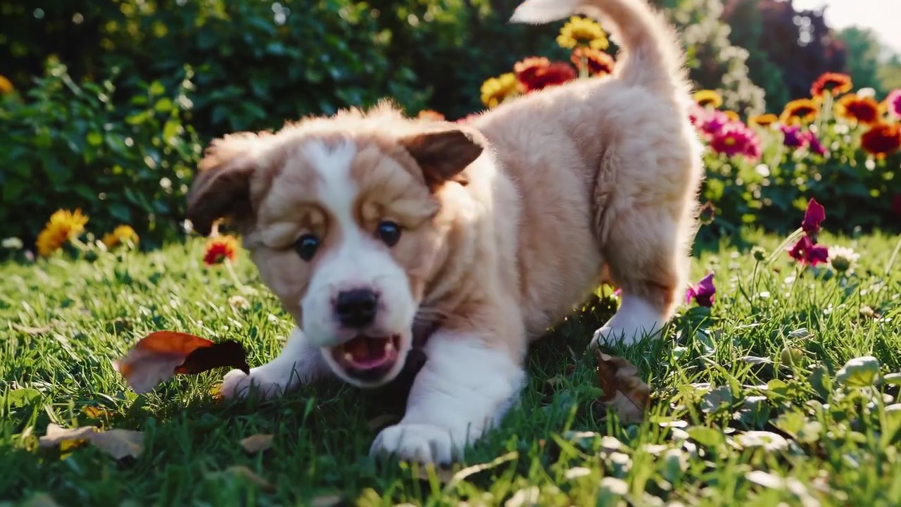 Cute Puppy Playing in a Sunny Garden