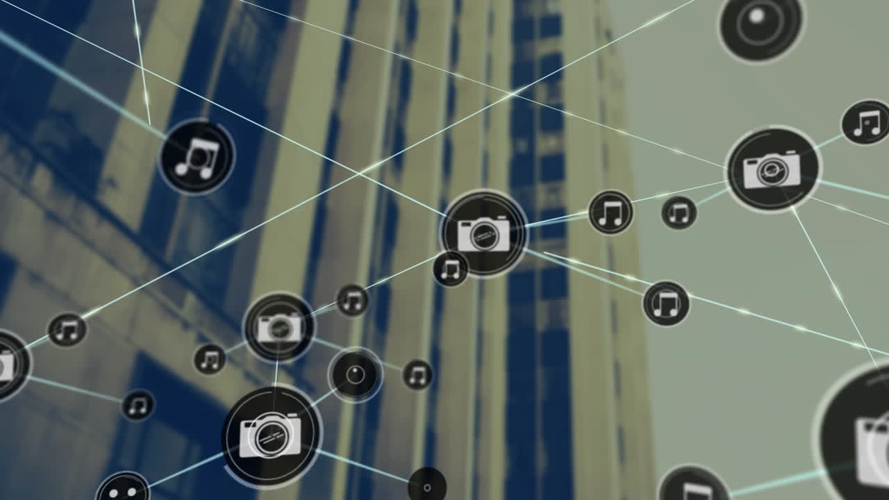 animación de redes de conexiones en el paisaje urbano