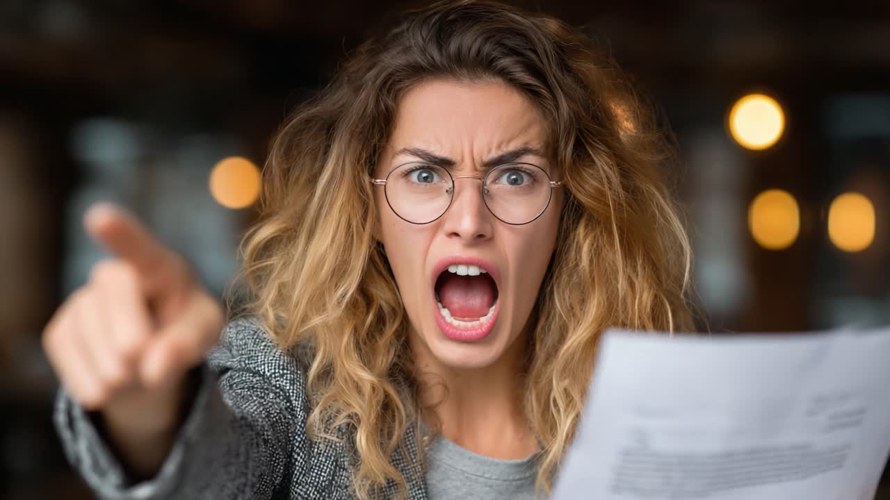 A Frustrated Individual Expressing Anger: Capturing a Moment of Intense Emotion and Outrage While Pointing and Holding a Document