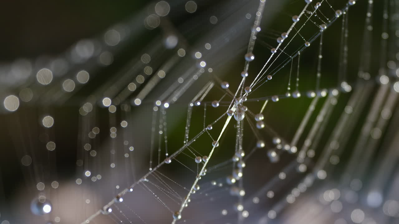 Glistening Spider Web Covered in Morning Dew