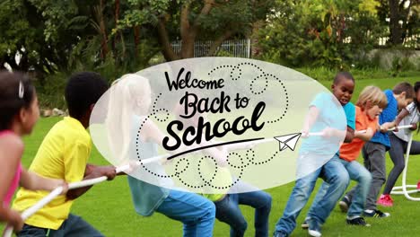 animation of back to school text over children playing