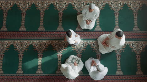 Islamic-teaching,-prayer-and-men-in-mosque