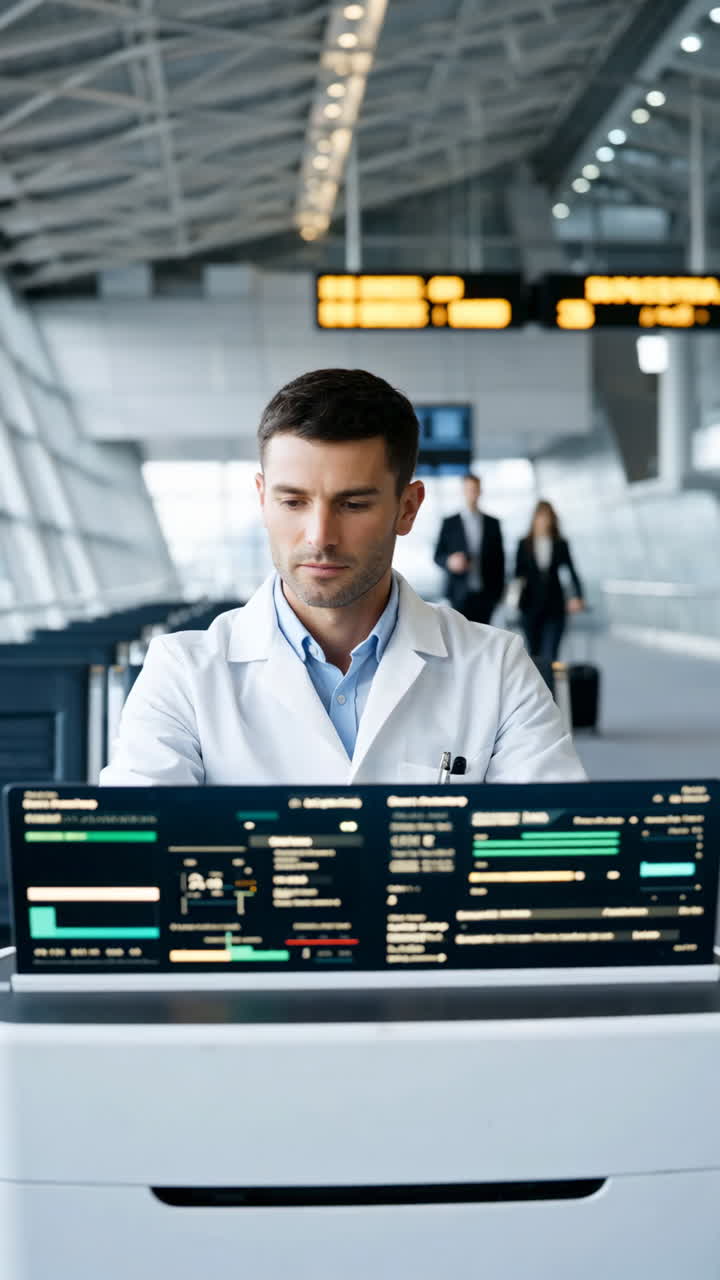 Doctor working with technology at airport
