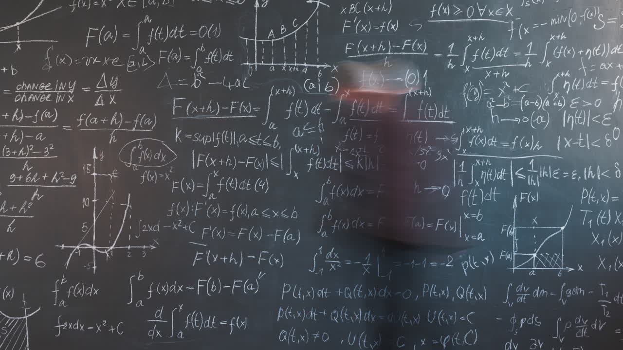 Mathematical Equations on a Chalkboard with Teacher