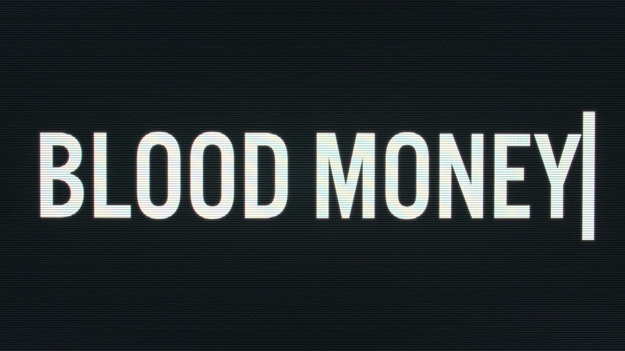 깜박이는 커서로 빈티지 컴퓨터 모니터에 입력되는 혈액 돈의 근접 촬영