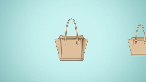 animación de una bolsa de mano marrón repetida en un fondo verde