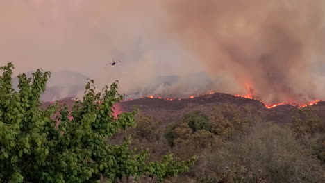 fire-fighting aircraft drop water trying to extinguish mountain