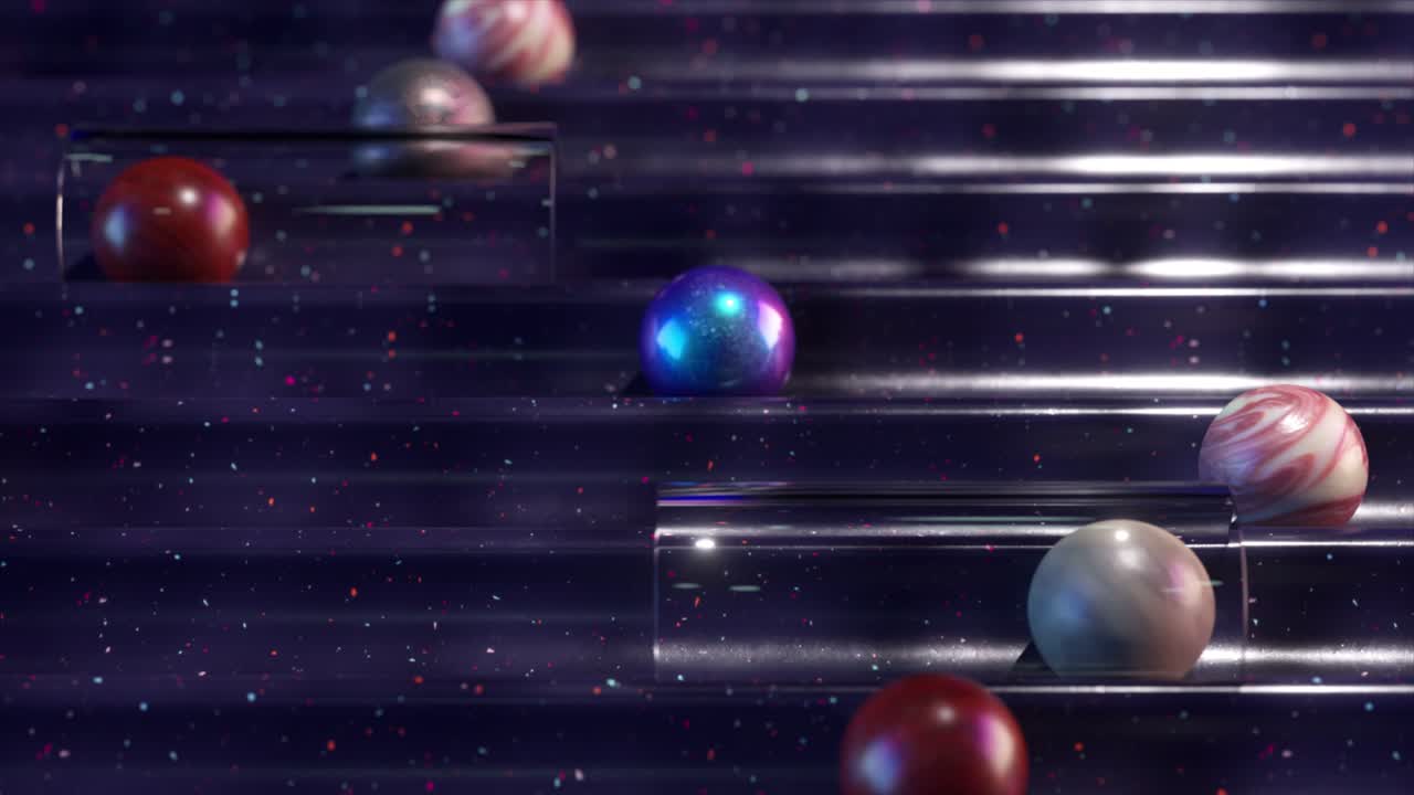 Abstract 3D Render of Colorful Spheres in Glass Tubes