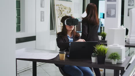 woman architect working with vr glasses in startup office