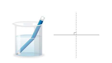 animation demonstrating light refraction in two substances.