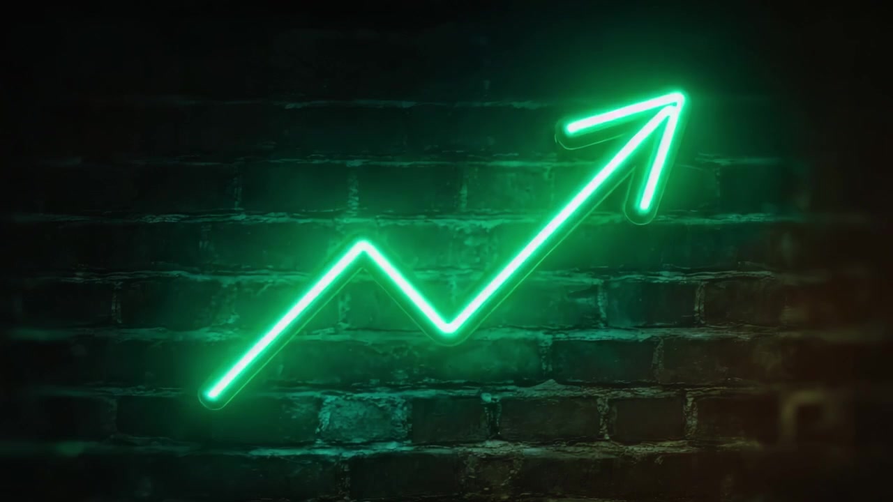 A Bright Neon Graph Illustrating Growth and Progress Against a Dark Brick Wall, Symbolizing Success and Rising Trends in Business and Finance