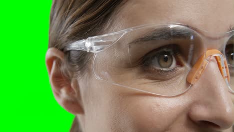 close-up of woman wearing protective eyewear