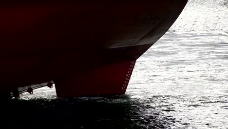 bulbous bow and keel of bulk cargo ship, close up