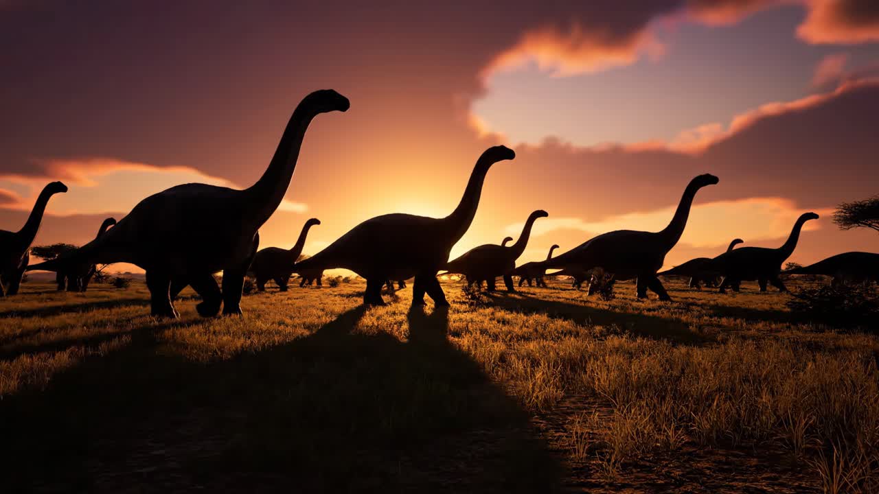 Silhouette of Dinosaurs at Sunset