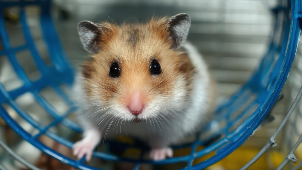 Curious Hamster Runs Playfully in Its Wheel, Showcasing Its Adorable Features and Playful Spirit in a Cozy Indoor Habitat