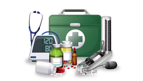 medical items displayed with changing backgrounds