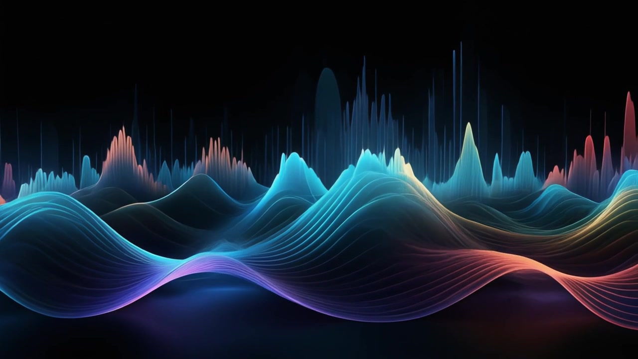 Abstract Digital Sound Wave Visualization with Glowing Neon Lines