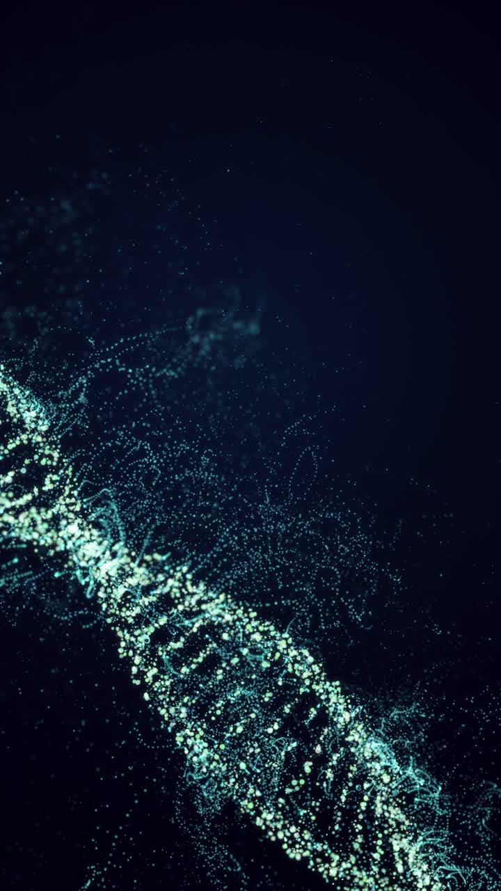 Molecola di DNA che ruota su uno sfondo blu. Video verticale in loop.