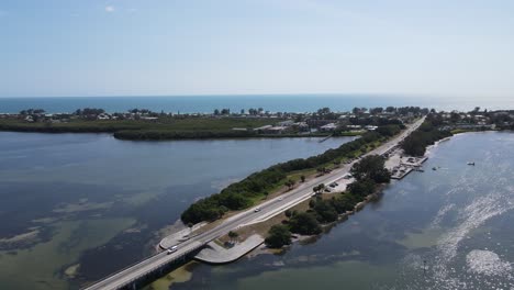 aerial of clear intercoastal waters near holmes beach in bradenton, florida