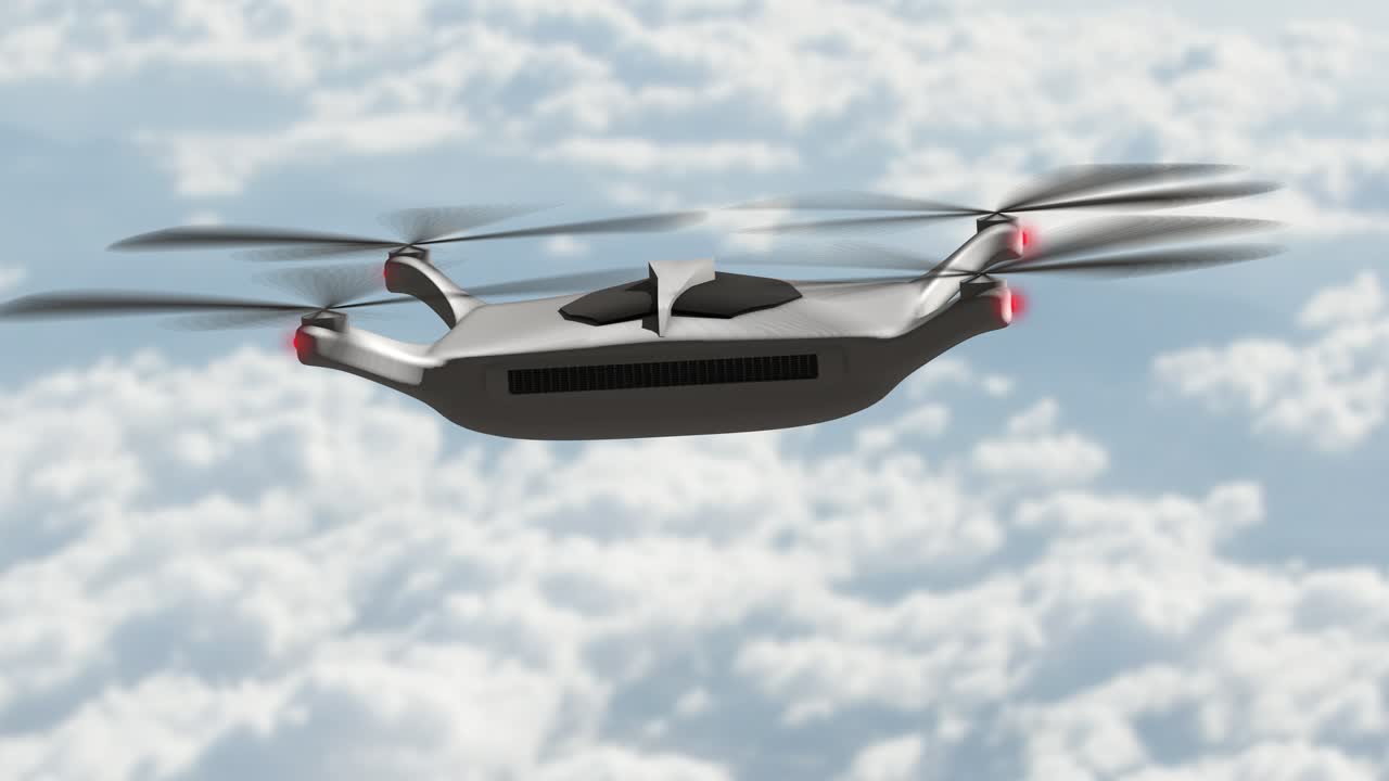 비행하는 드론의 뒷면