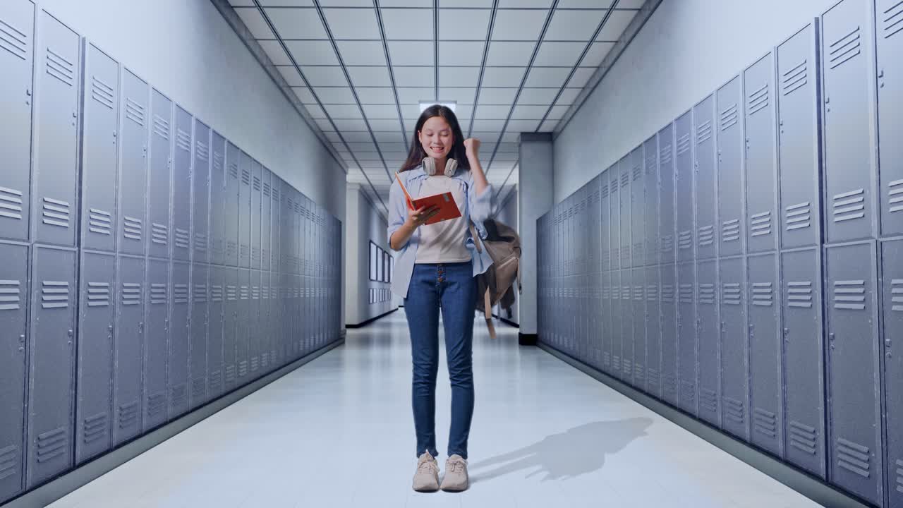 estudiante feliz en el pasillo de la escuela