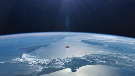 Nave-Espacial-Volando-Sobre-La-Superficie-Del-Planeta-Tierra