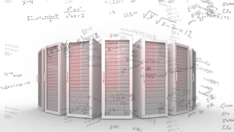 animation of architecture buildings plan rotating and mathematical formulae floating above