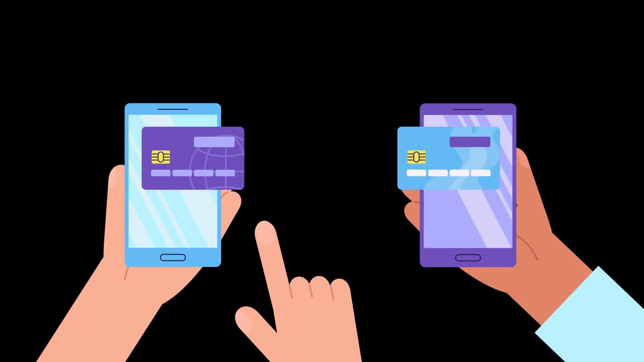 돈 송금: 신용 카드 애니메이션 알파 채널, 온라인 결제 서비스, 스마트 폰으로 무선으로 돈을 보내고 받기, 은행 결제 앱, 자본 흐름, 소득, 재정 저축 또는 경제