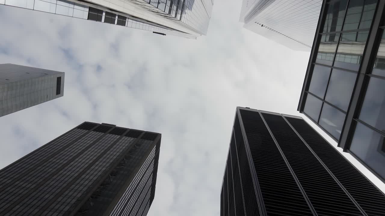 Modern Corporate Buildings in Midtown Manhattan, New York USA, Low Angle