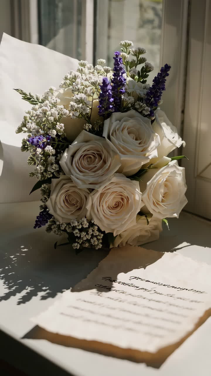 Elegante bouquet da sposa e biglietto