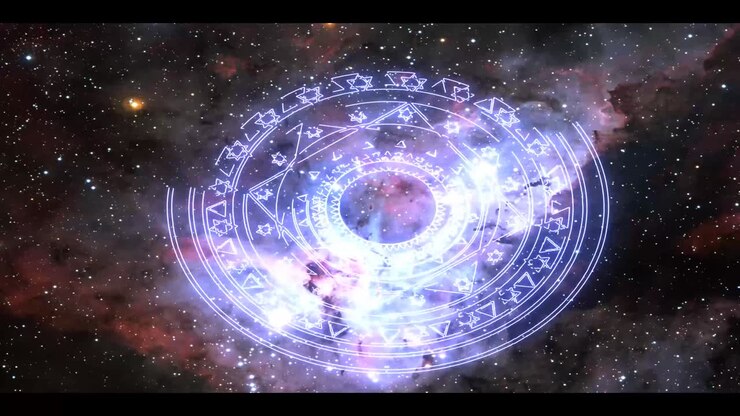 stella magica energia blu ruotare lentamente appaiono nello spazio sfondo nebulosa