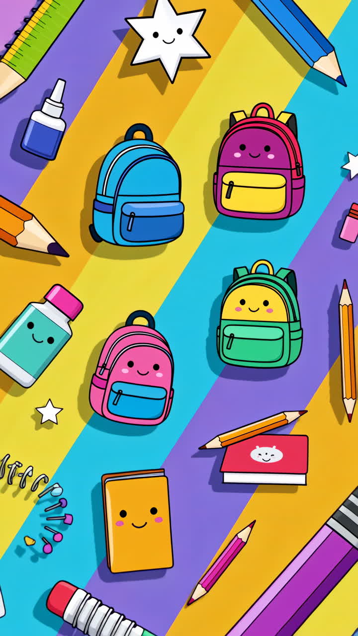 School Supplies and Backpacks Cartoon Illustration
