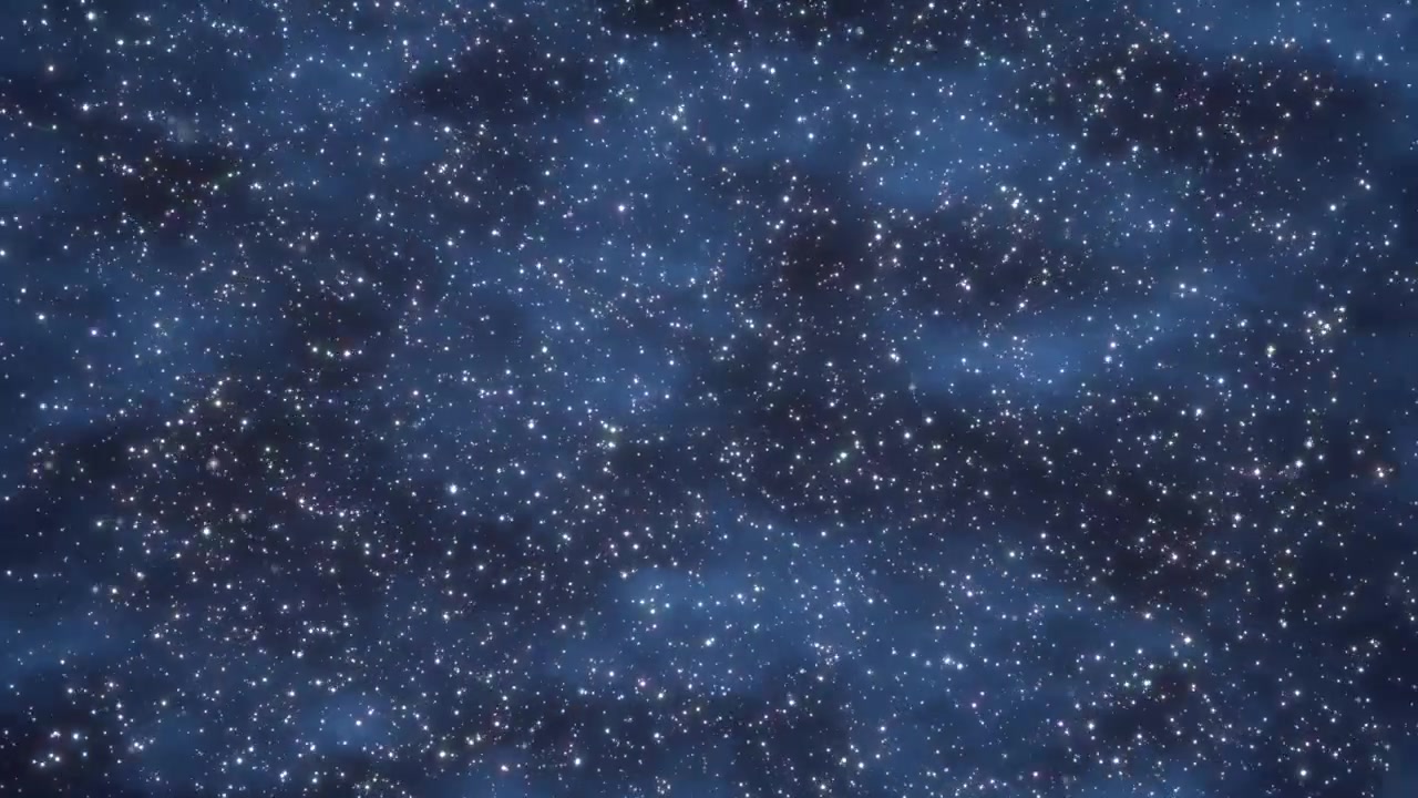 Et tett felt av blinkende stjerner driver sakte over en dypblå kosmisk tåkebakgrunn