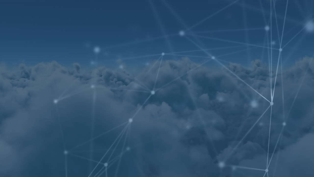 Animation of network of connections over clouds in background