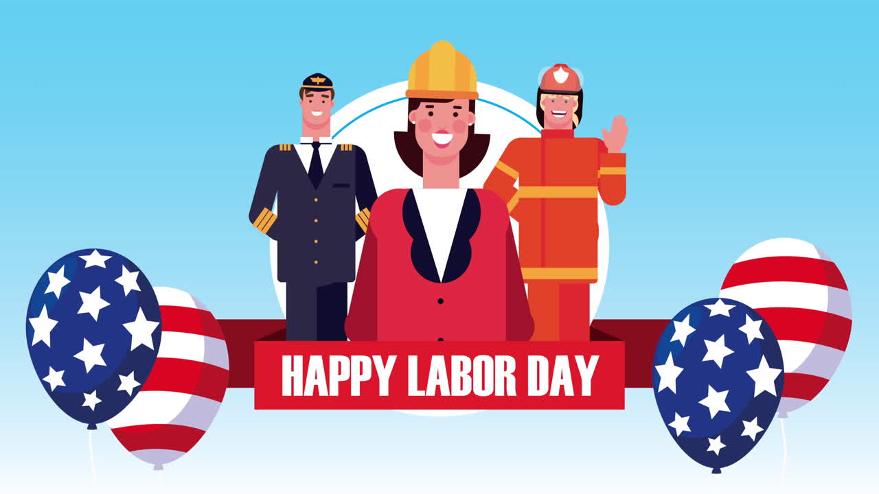 미국 국기와 풍선, 헬, 노동자의 축하 노동의 날