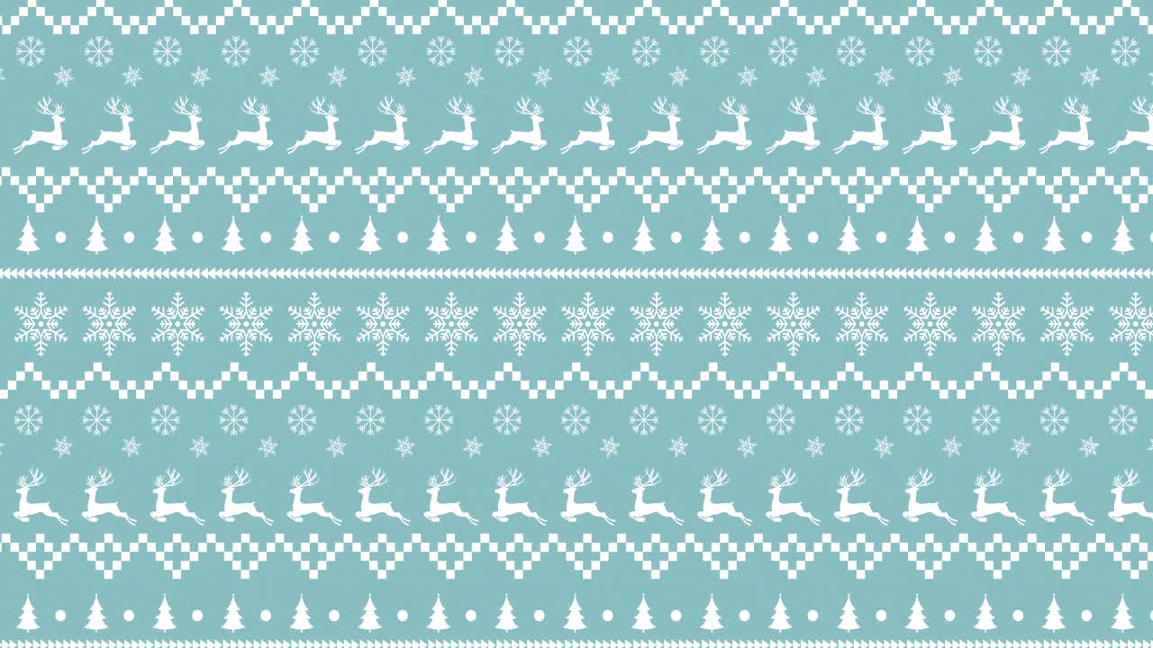 전통적인 크리스마스 패턴으로 렌더와 별들이 녹색 배경에 움직이고 있습니다.