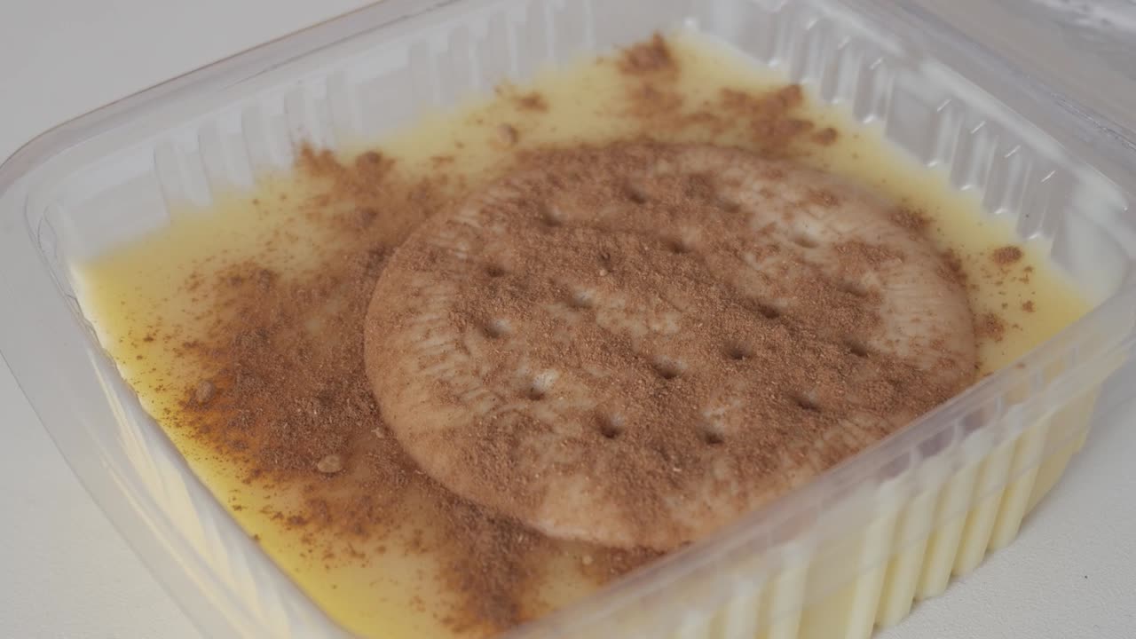 Creamy Spanish natillas custard served with Maria biscuit