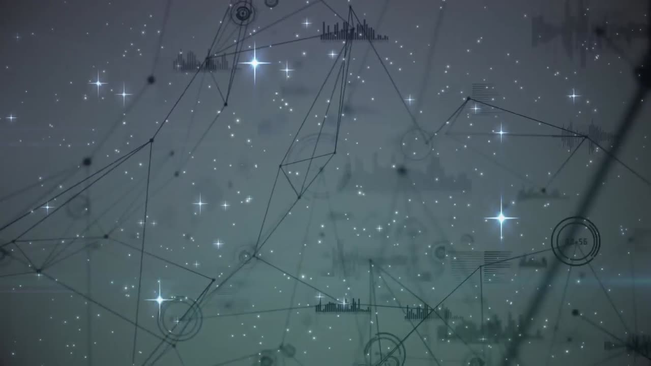 animazione di stelle su rete di connessioni e elaborazione dei dati