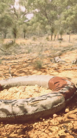 abandoned life preserver rests on dry ground under a sunlit tree