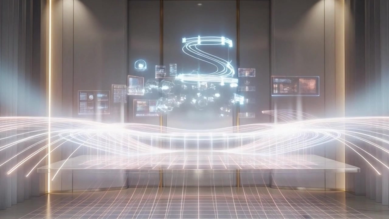 Futuristisk Holografisk Datavisualisering i Moderne Interiør