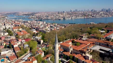 hagia sophia dolly out camera movements with drone from istanbul at covid-19 pandemic curfew