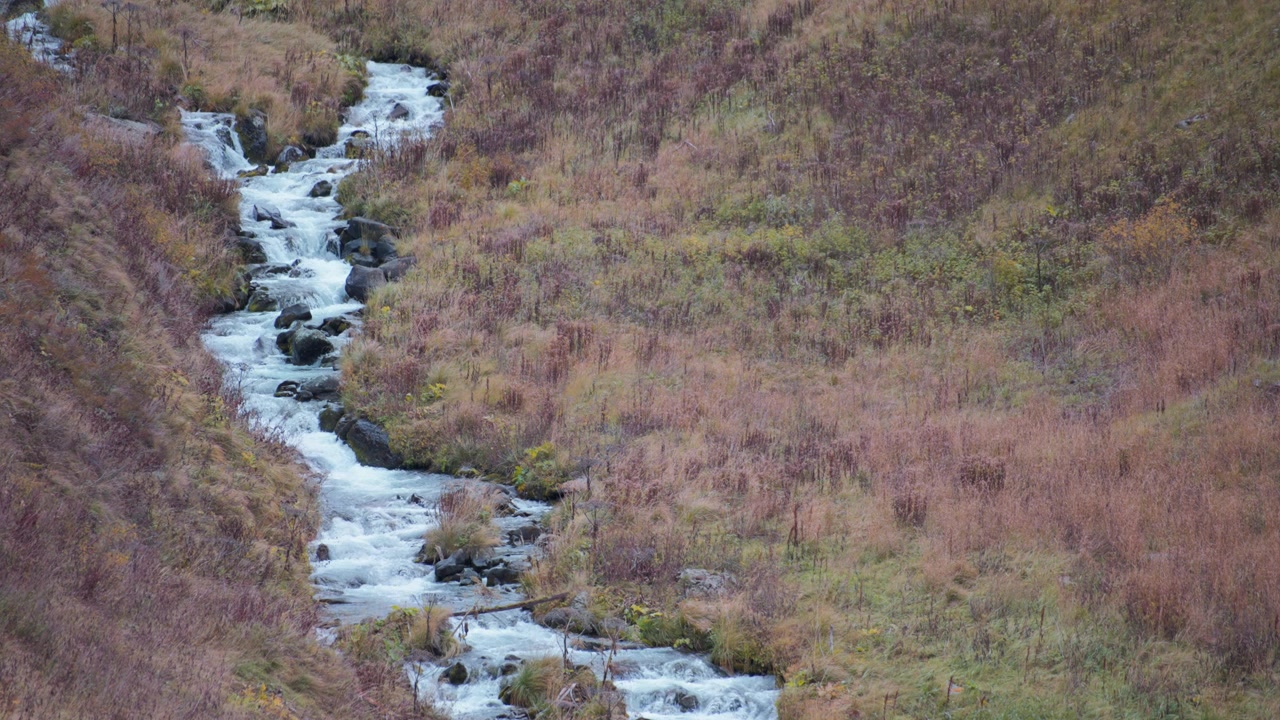 Fiume che attraversa una valle colorata in autunno