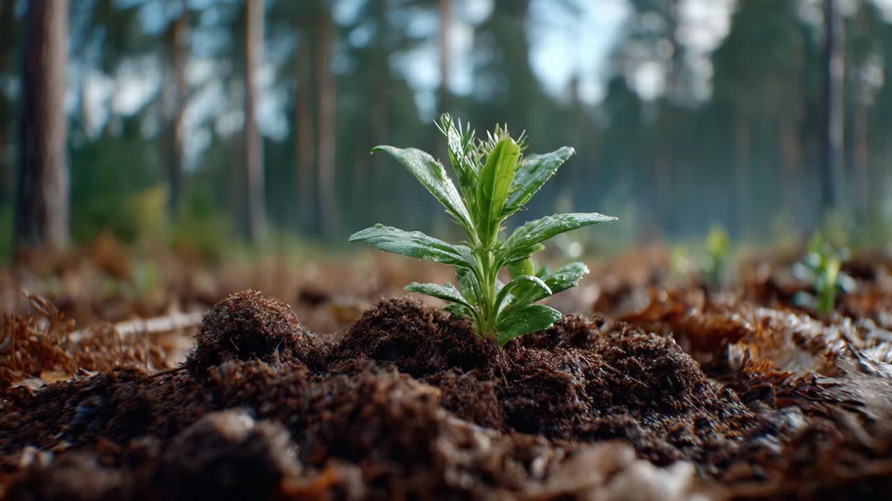 A New Hope: Nurturing a Young Plant in a Serene Forest Setting, Emphasizing the Importance of Growth and Environmental Conservation Through Sustainable Practices