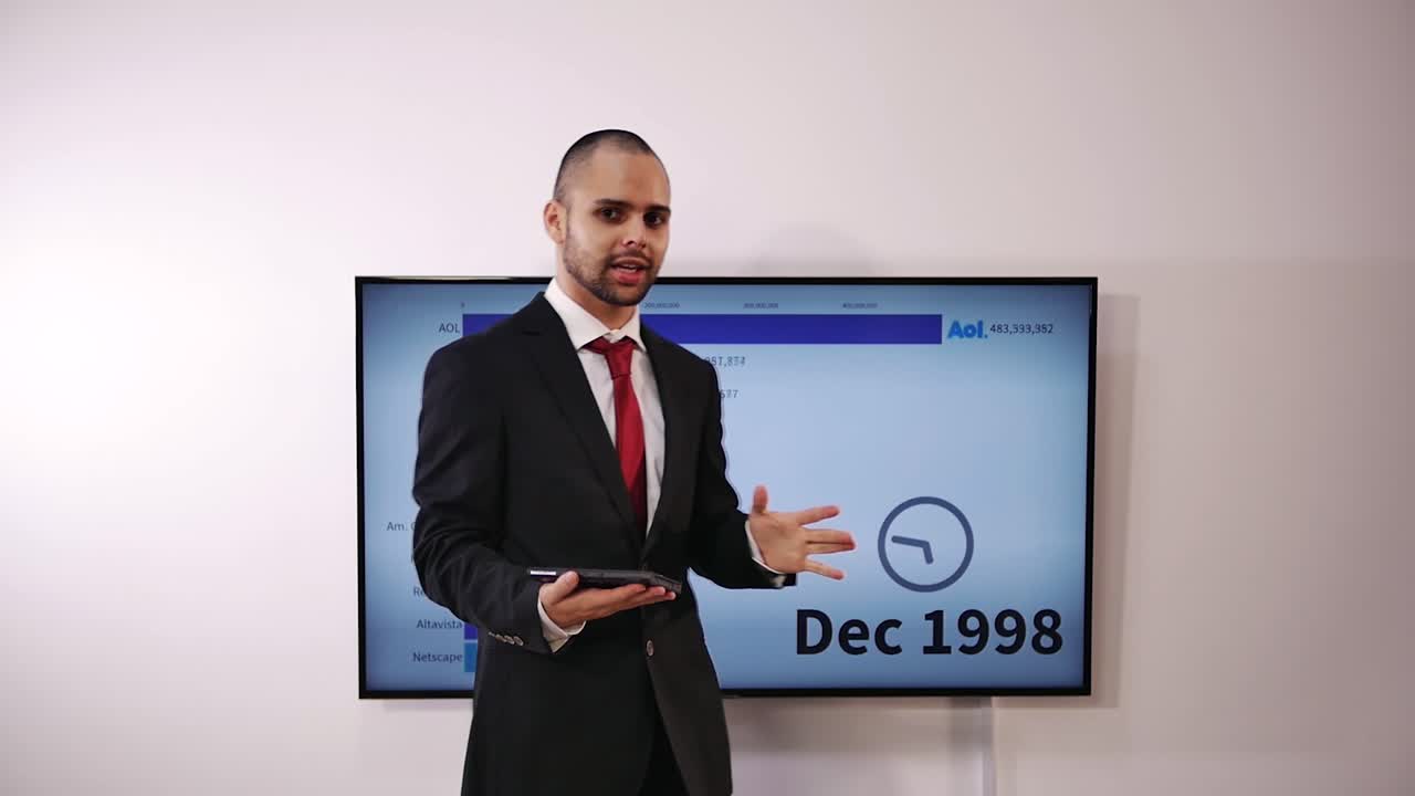 Executive businessman displays digital presentation at office