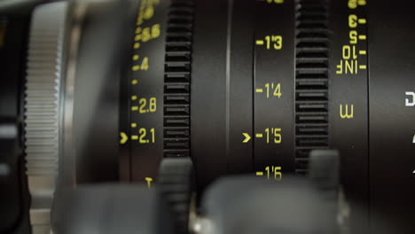 one motor moving focus on a cinema lens with yellow markings