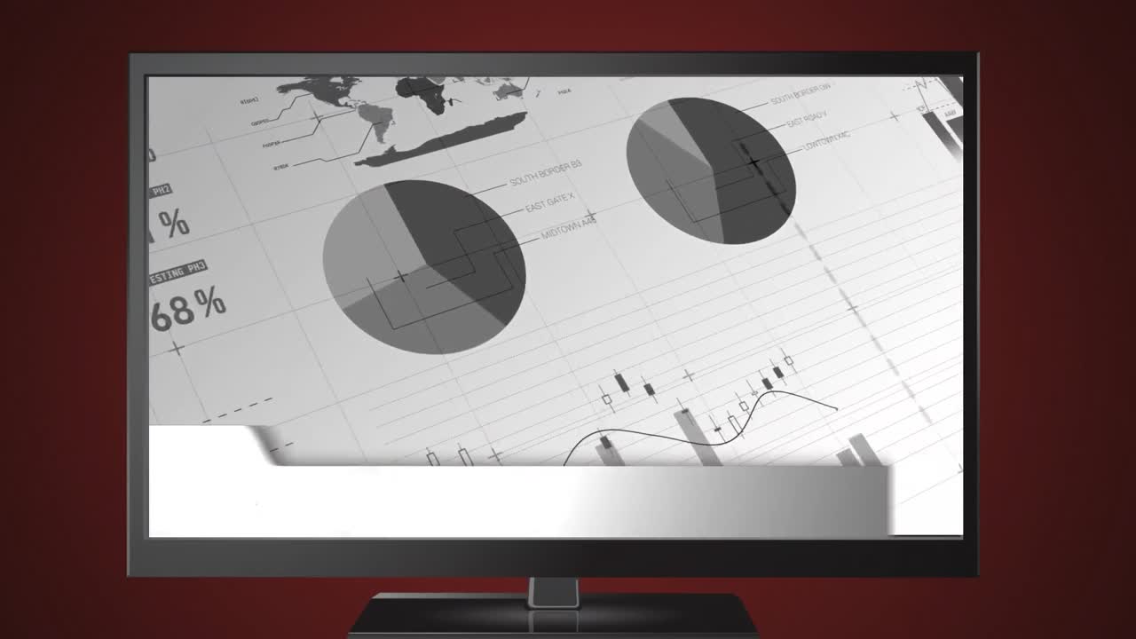 pantalla de noticias con noticias y gráficos escritos en la pantalla de televisión