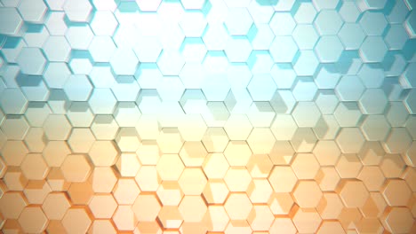 fondo en bucle abstracto de hexágonos en movimiento en color azul y naranja