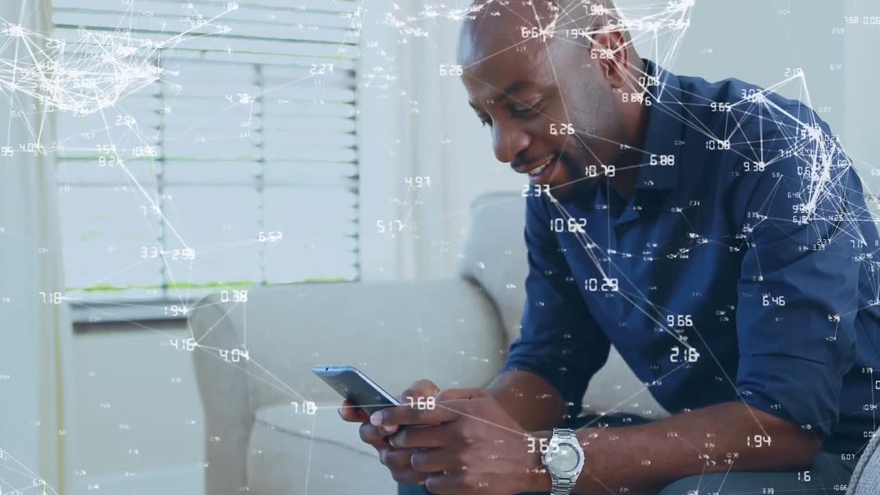 animazione di reti di connessioni sull'uomo utilizzando smartphone